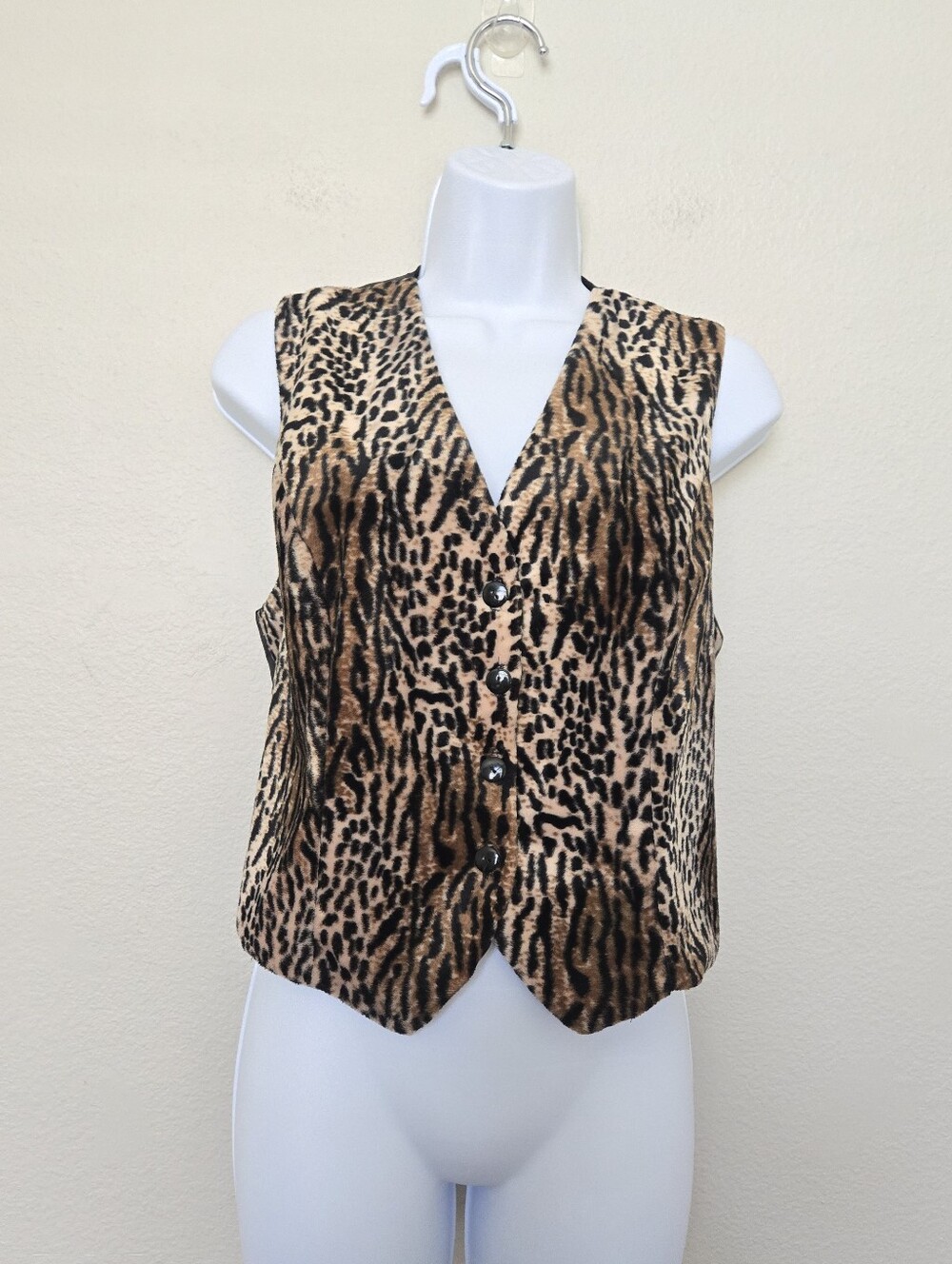Vintage 90s Faux Suede Leopard Print Vest Size Small Glam Mobwife - Picture 1 of 9
